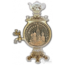 Магнит из бересты Москва-Храм Василия Блаженного самовар серебро